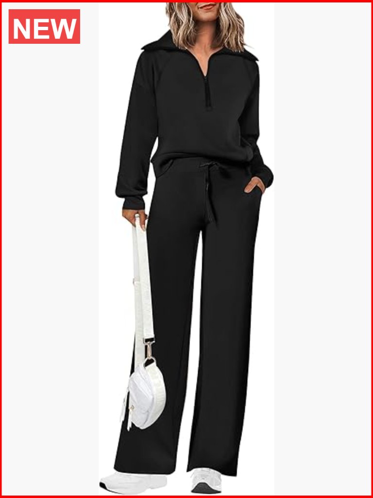 2 Piece Outfits Half Zip Sweatshirt Wide Leg Pants Tracksuit Set